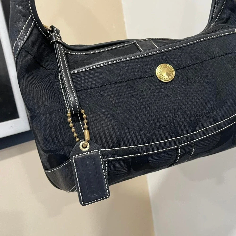 y2k 2000s Coach Black Signature C Monogram Ergo Hobo Shoulder Bag / handbag